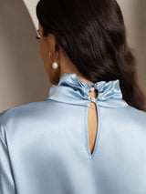 [Gråblå] SilkSilky-DK 19Momme Silke Womens Shirt 005