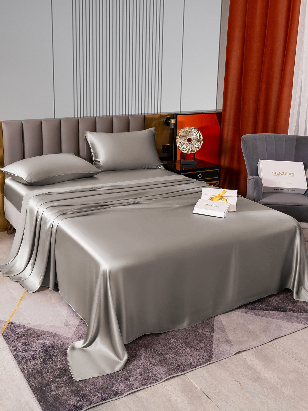 [Grå] SilkSilky-DK 22Momme Bedding Set 004