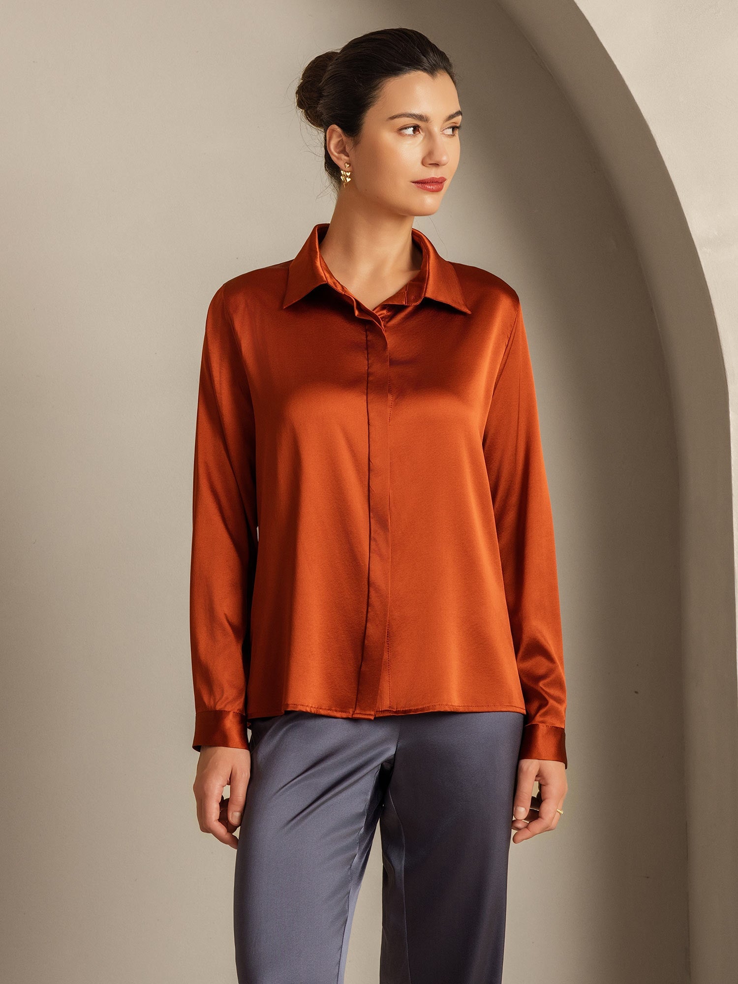 [Karamel] SilkSilky-DK 19Momme Silke Womens Shirt 005
