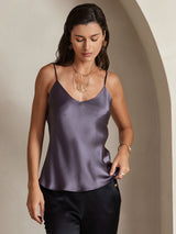 [Lilla Grå] SilkSilky-DK Spaghetti Strap V Neck Camisole Top 004