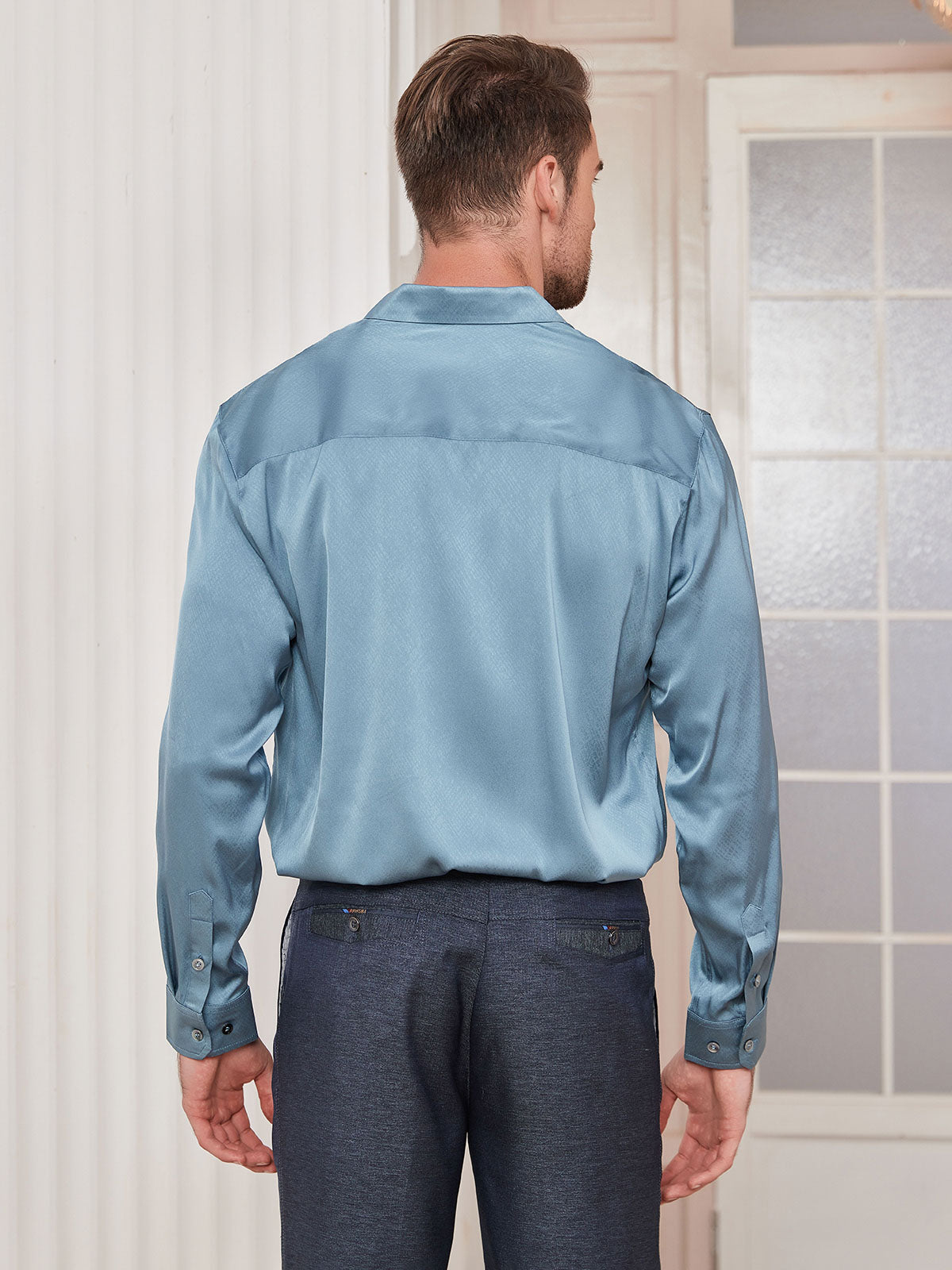 [Stål Blå] SilkSilky-DK Silke Mens Shirt 002