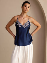 [Mørkeblå] SilkSilky-DK Sleeveless V Neck Camisole Top 003