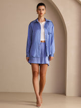 [Blå Nålestribet] SilkSilky-DK Long Sleeve Lapel Collar Women's Outfit Sets 006