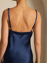 [Mørkeblå] SilkSilky-DK Sleeveless V Neck Kjole 004