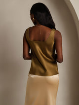 [Brun] SilkSilky-DK 19Momme Ærmeløs Dyb Rund Halsudskæring Camisole Top 002
