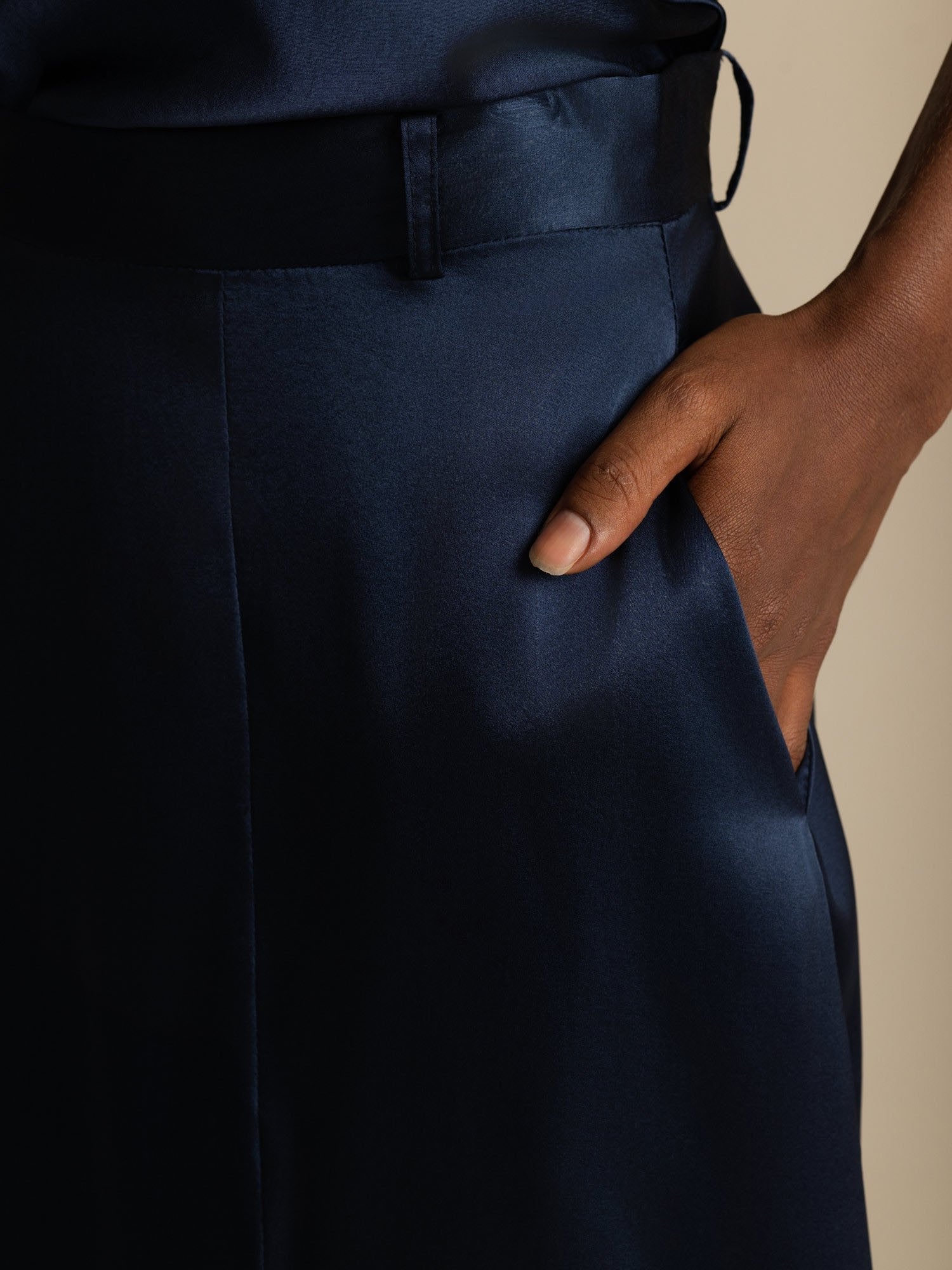 [Mørkeblå] SilkSilky-DK 19Momme Silke Skirt 007