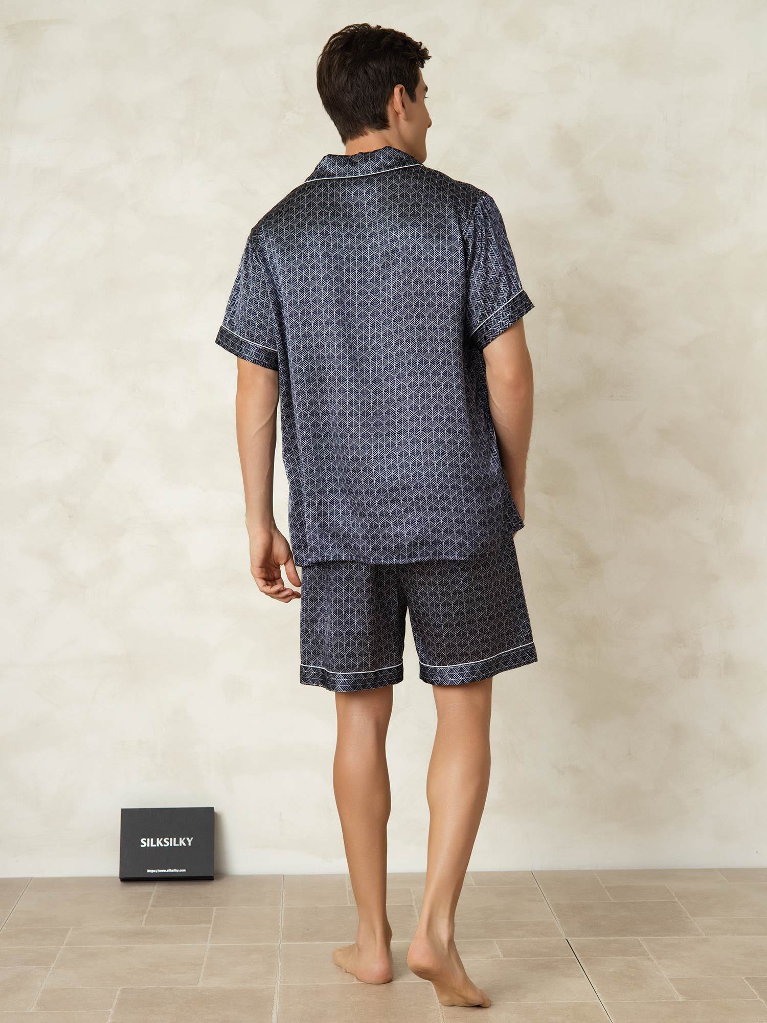 [MarineGinkgo] SilkSilky-DK Silke Lapel Collar Pyjamas til Mænd 002