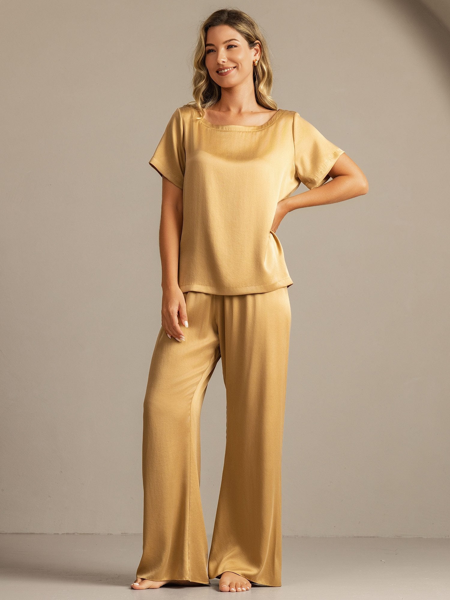 [Tan] SilkSilky-DK 19Momme Silke Womens Pajamas 003