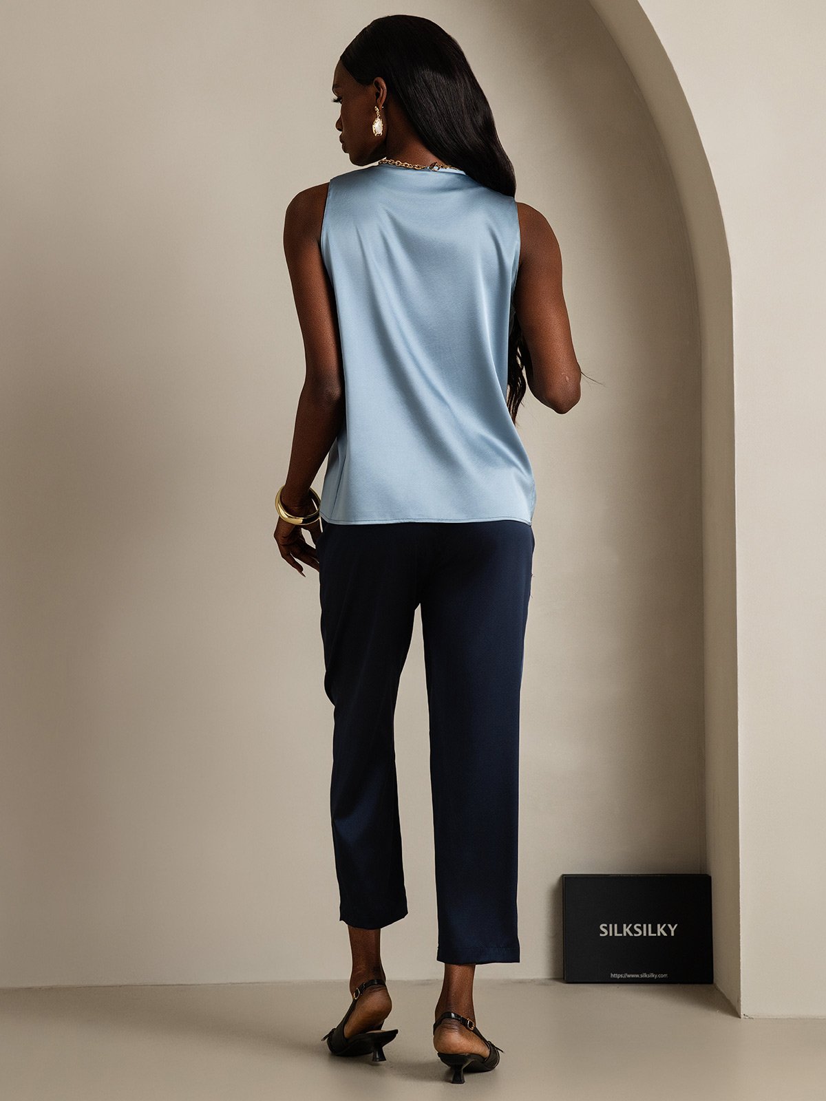 SilkSilky-DK 19Momme Silke Womens Shirt Gråblå 002