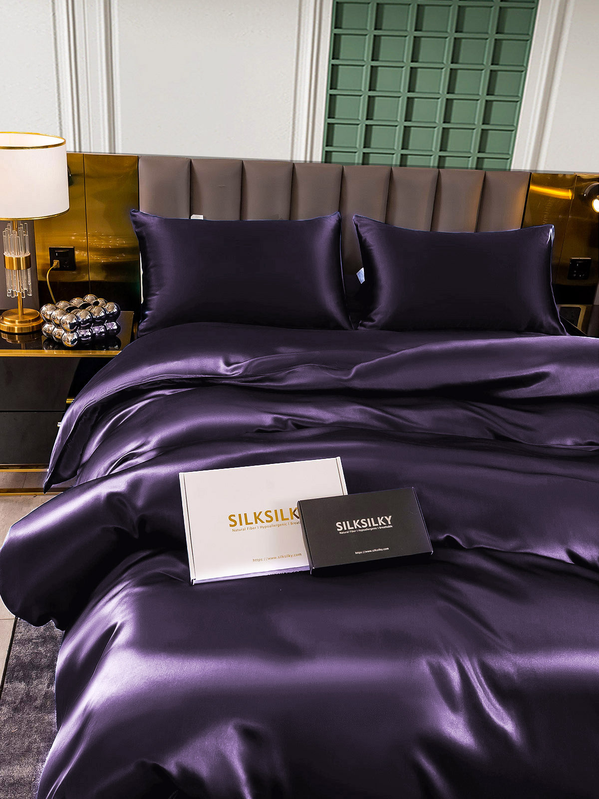 [Mørke Lilla] SilkSilky-DK 25Momme Bedding Set 004