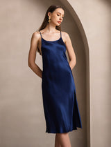 [Mørkeblå] SilkSilky-DK Sleeveless Kjole 001