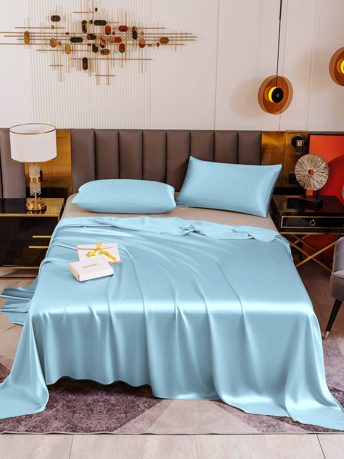 [Lyseblå] SilkSilky-DK 19Momme Bedding Set 002