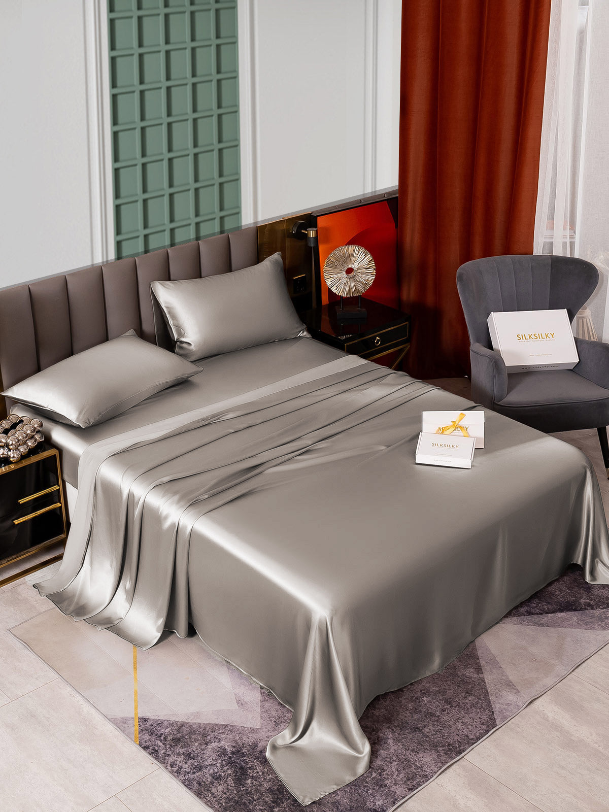 [Grå] SilkSilky-DK 25Momme Bedding Set 002