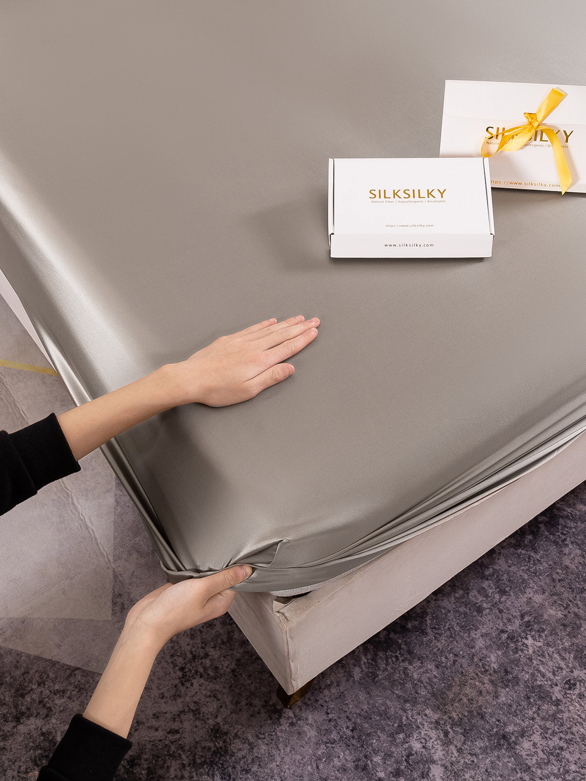[Grå] SilkSilky-DK 19Momme Bedding Set 005