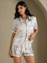 [Hvid Leopard] SilkSilky-DK Short Sleeve Notch Collar Dame Pyjamas 004