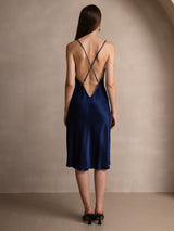 [Mørkeblå] SilkSilky-DK Sleeveless Kjole 002