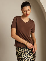 [Kaffe] SilkSilky-DK Short Sleeve V Neck T-shirt til kvinder 006