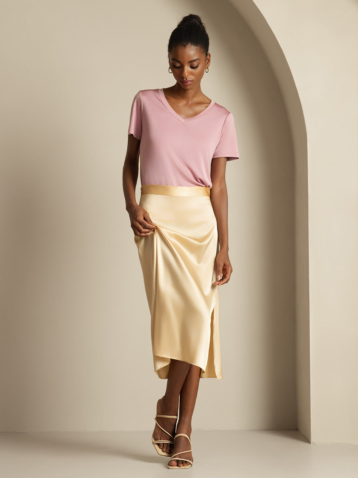 [Champagne] SilkSilky-DK 19Momme Silke Skirt 005