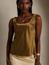 [Brun] SilkSilky-DK 19Momme Ærmeløs Dyb Rund Halsudskæring Camisole Top 004