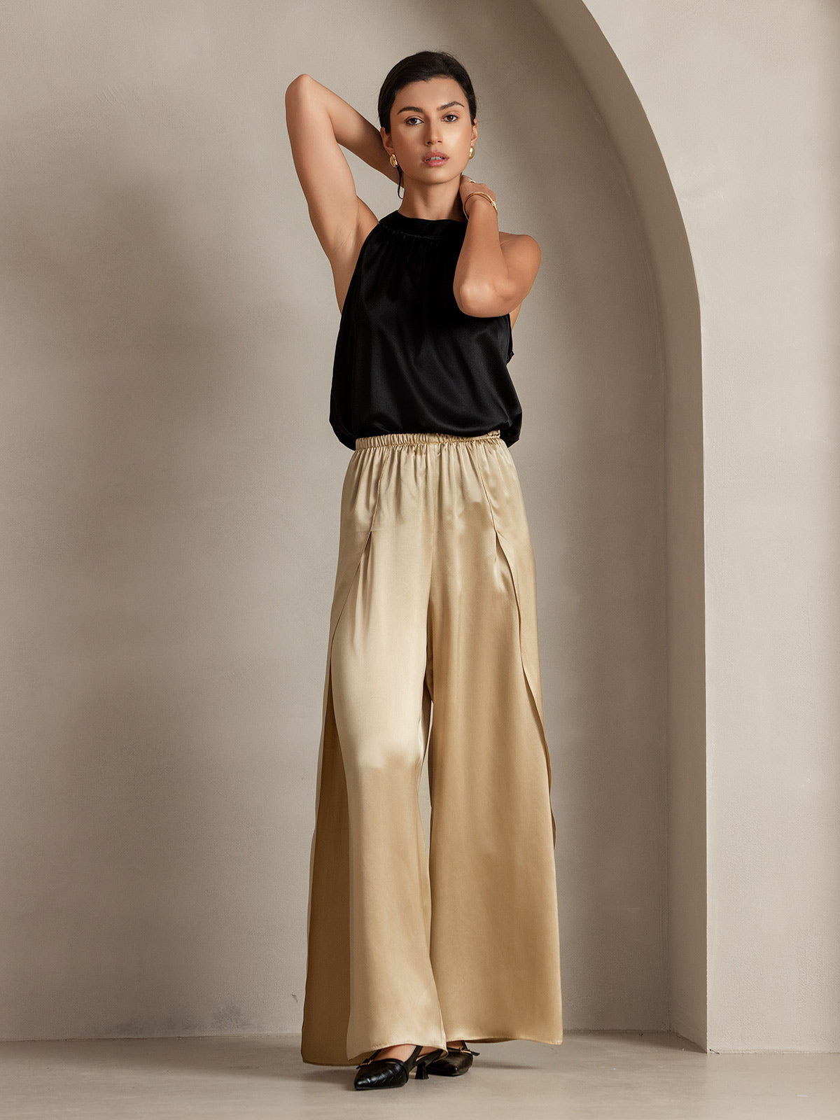 [Champagne] SilkSilky-DK 19Momme Silke Split Damebukser 011