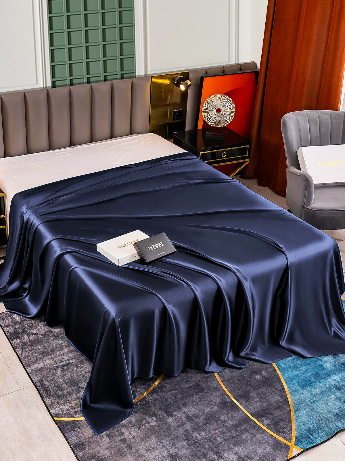 [Mørkeblå] SilkSilky-DK 25Momme Sheet 001