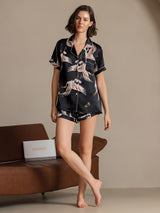 [Sort] SilkSilky-DK 19Momme Kort ærme Notchkrage Dame Pyjamas 006