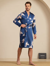 [Mørkeblå] SilkSilky-DK 19Momme Mens Robe 005
