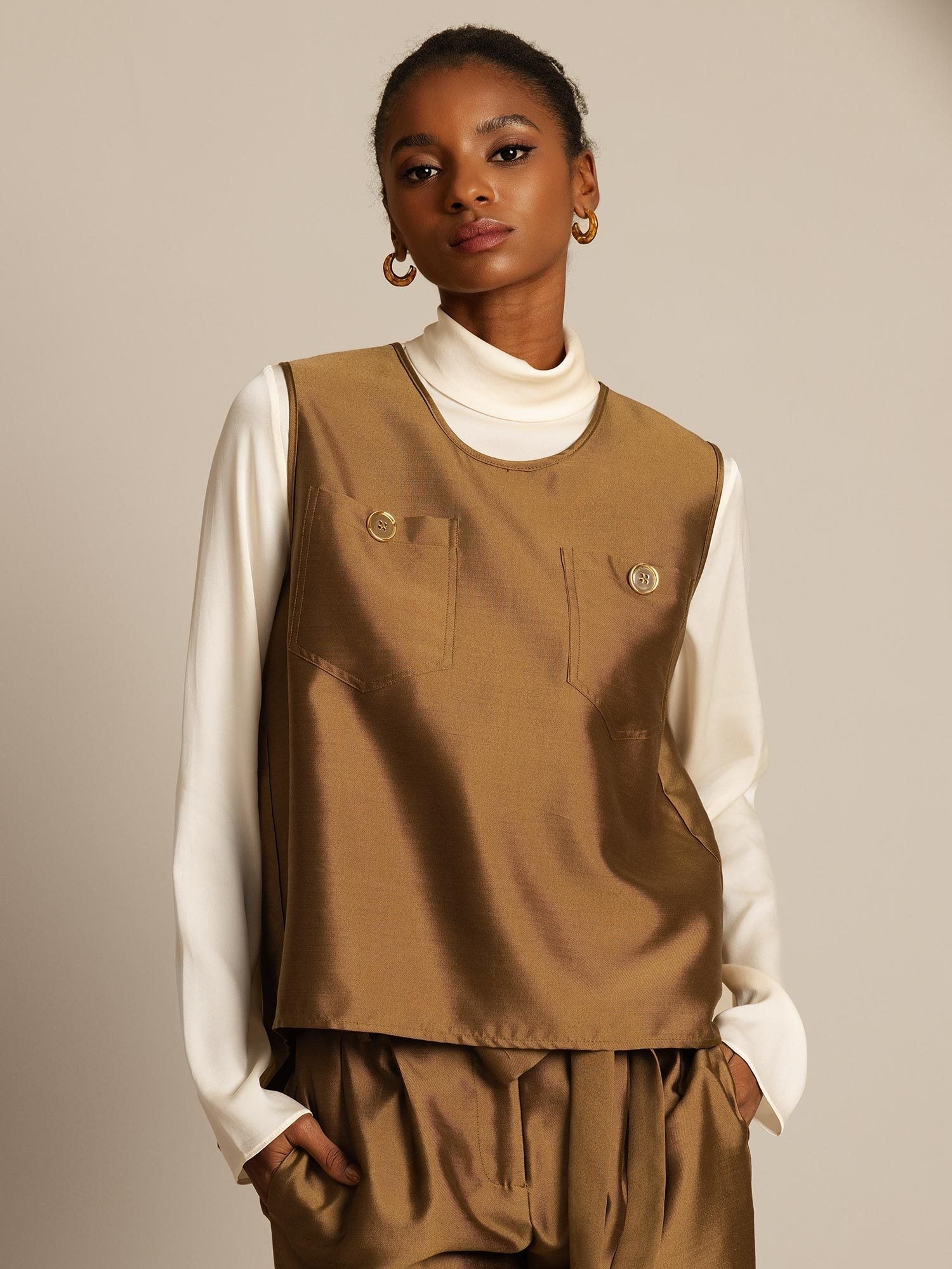 [Bronze] SilkSilky-DK 32Momme Silke Womens Vest 001,