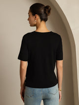 [Sort] SilkSilky-DK Kort ærme V Hals T-shirt til kvinder 002