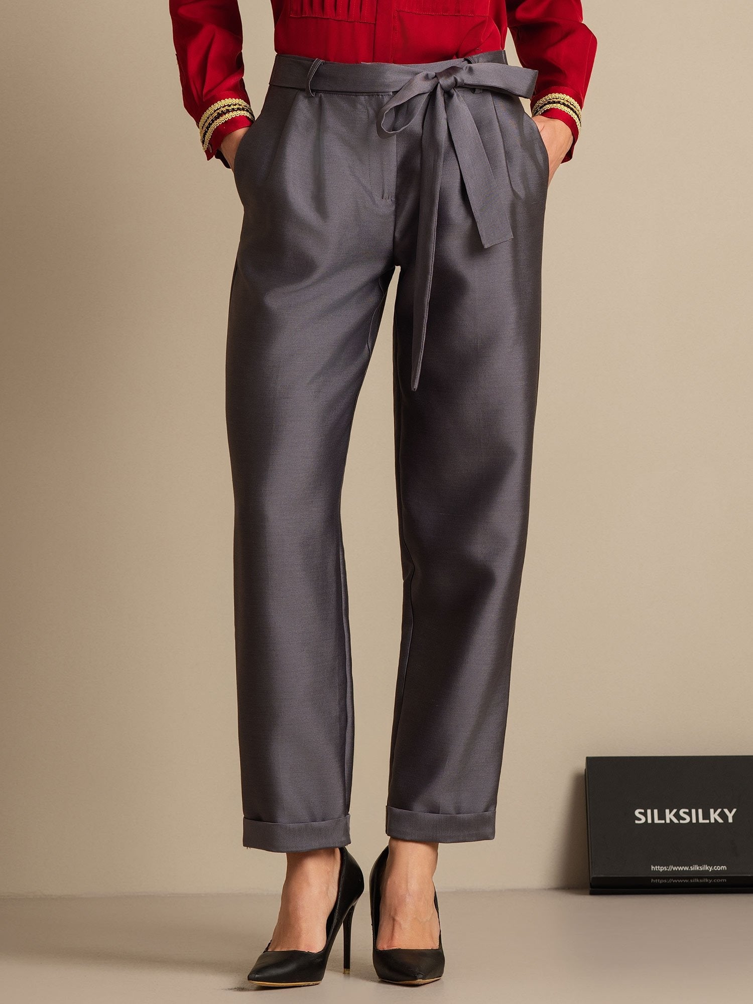 [Grå] SilkSilky-DK 32Momme Silke Womens Pants 001,