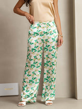 [Grøn Blomster] SilkSilky-DK 19Momme Silke Womens Pants 001