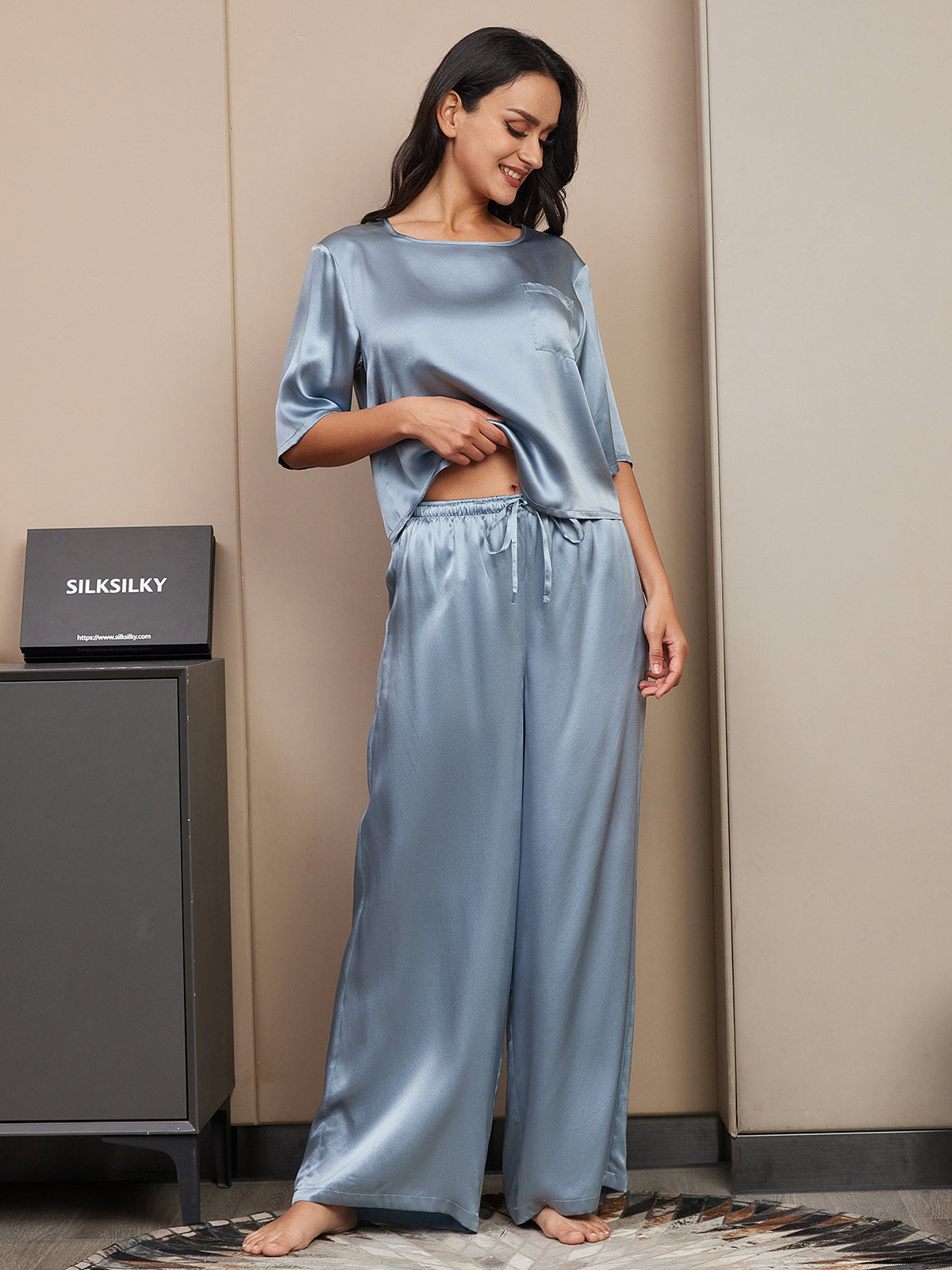 [Gråblå] SilkSilky-DK Womens Pajamas 004