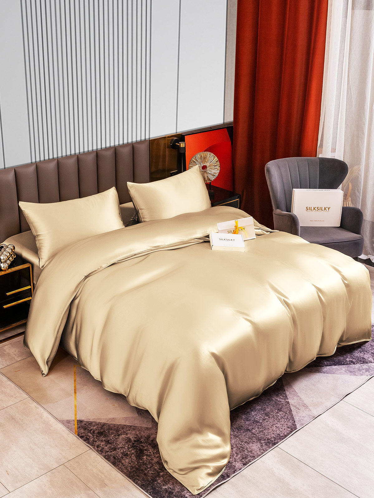[Beige] SilkSilky-DK 22Momme Bedding Set 002