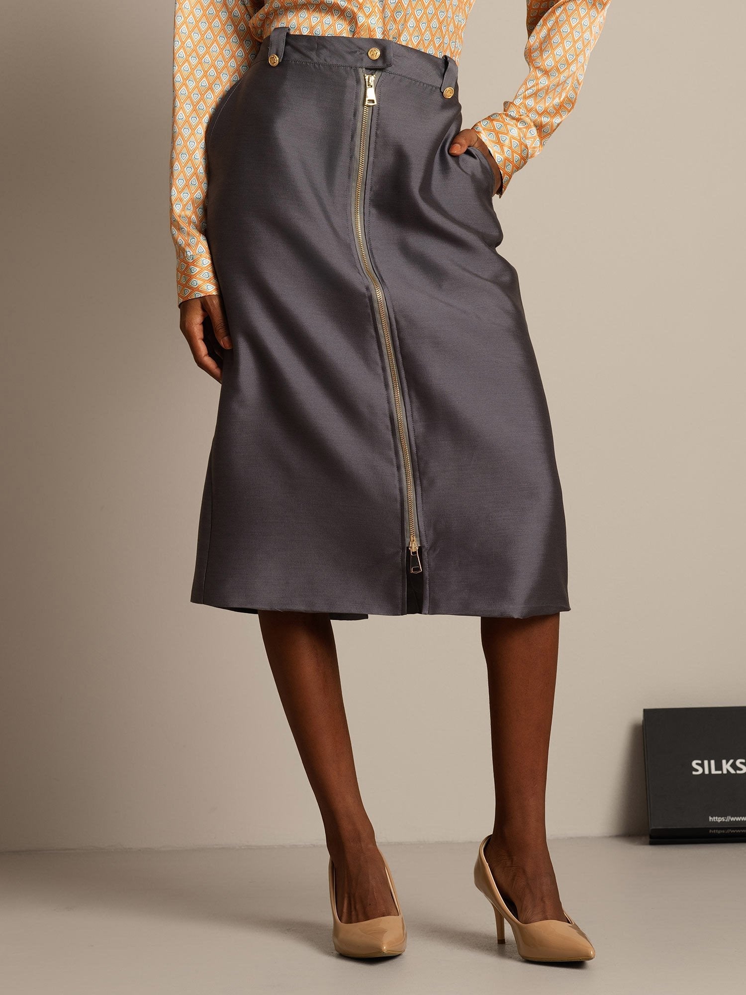 [Grå] SilkSilky-DK 32Momme Silke Skirt 003,