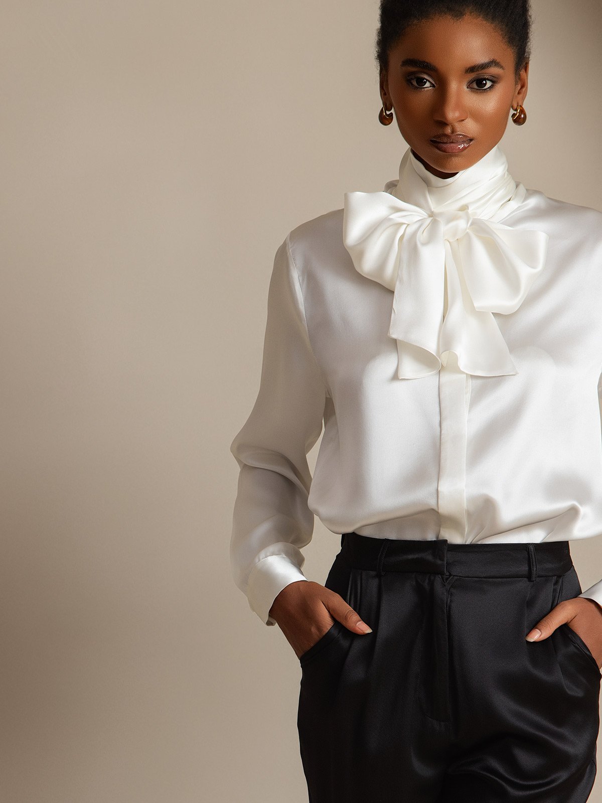 [Hvid] SilkSilky-DK 19Momme Silke Womens Shirt 004