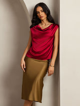 [Vin] SilkSilky-DK Cap Sleeve Cowl Neck T-shirt til kvinder 001