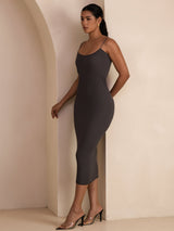 [Grå] SilkSilky-DK Square Neck Kjole 005