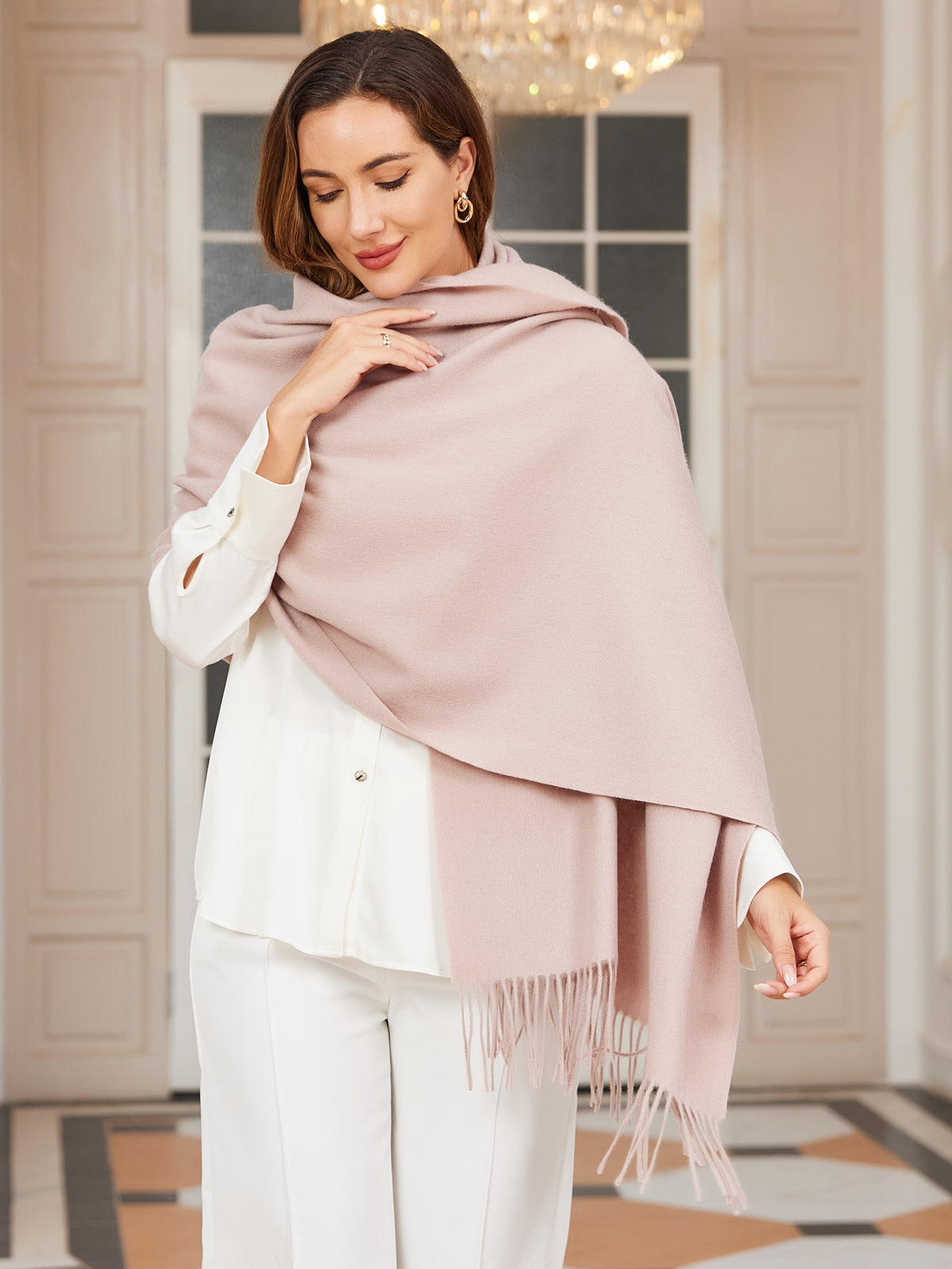 [Lys Beige] SilkSilky-DK Uld Halstørklæde 004