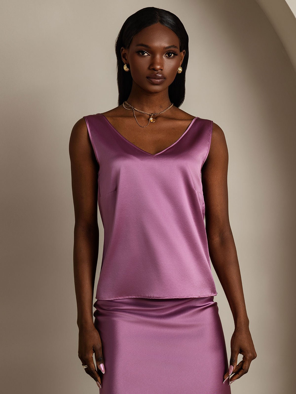 [Mørke Lilla] SilkSilky-DK 19Momme Silke Camisoles 001