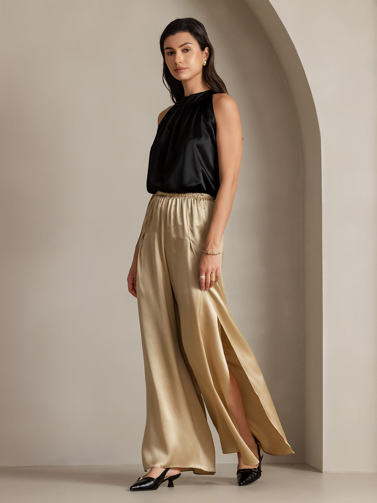 [Champagne] SilkSilky-DK 19Momme Silke Split Damebukser 014