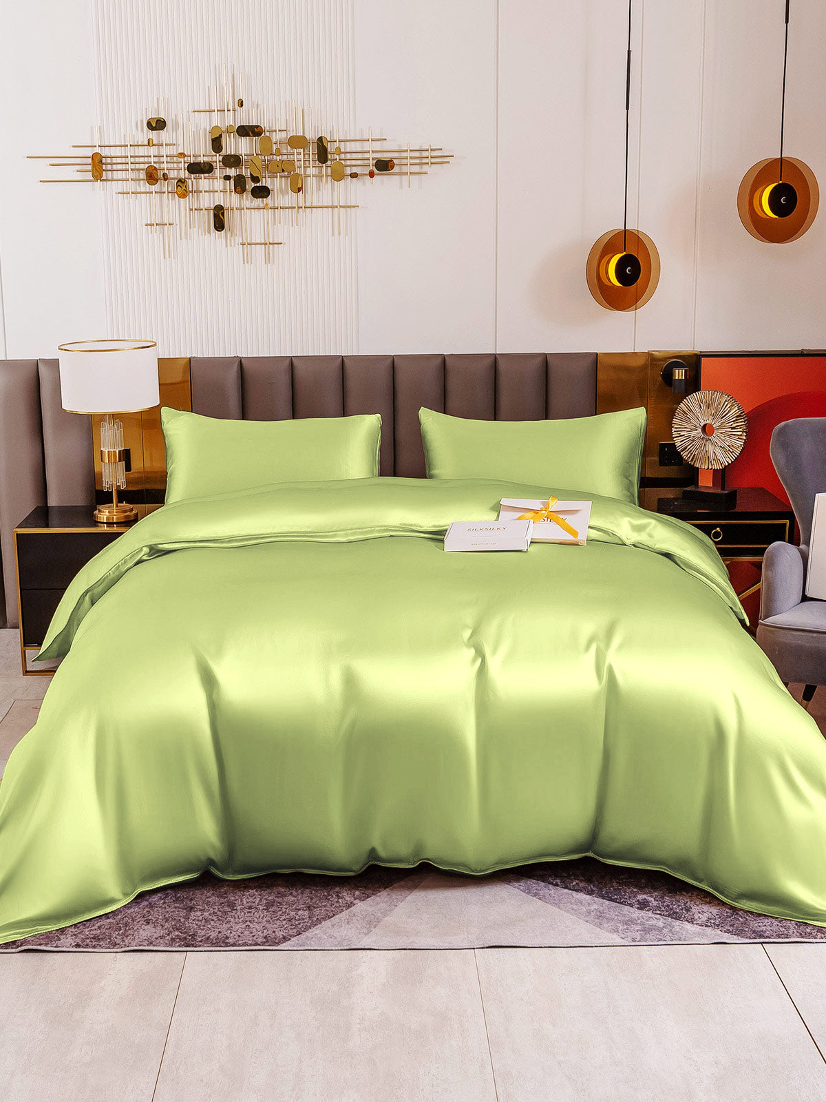 [Mintgrøn] SilkSilky-DK 19Momme Bedding Set 002