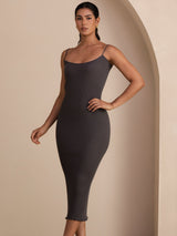 [Grå] SilkSilky-DK Square Neck Kjole 003