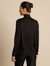 [Sort] SilkSilky-DK 19Momme Langærmet Bindekrage Bluse 002