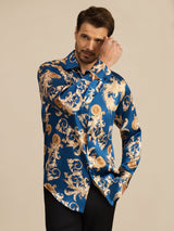 [Navy Drage] SilkSilky-DK Long Sleeve Lapel Collar Herreskjorte 006