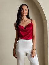 [Vin] SilkSilky-DK Spaghetti Strap Cowl Neck Camisole Top 005