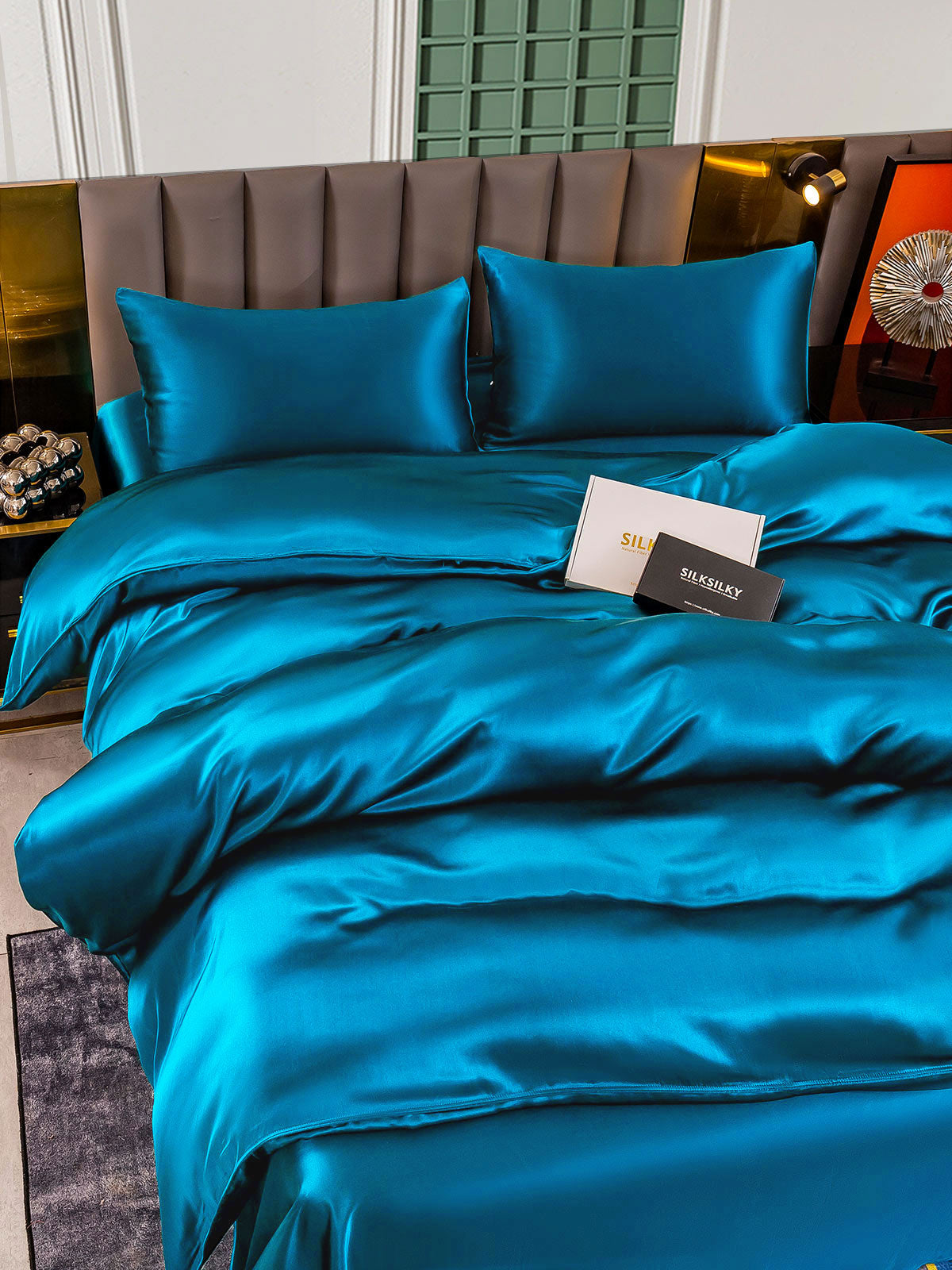 [Blågrøn] SilkSilky-DK 25Momme Bedding Set 003