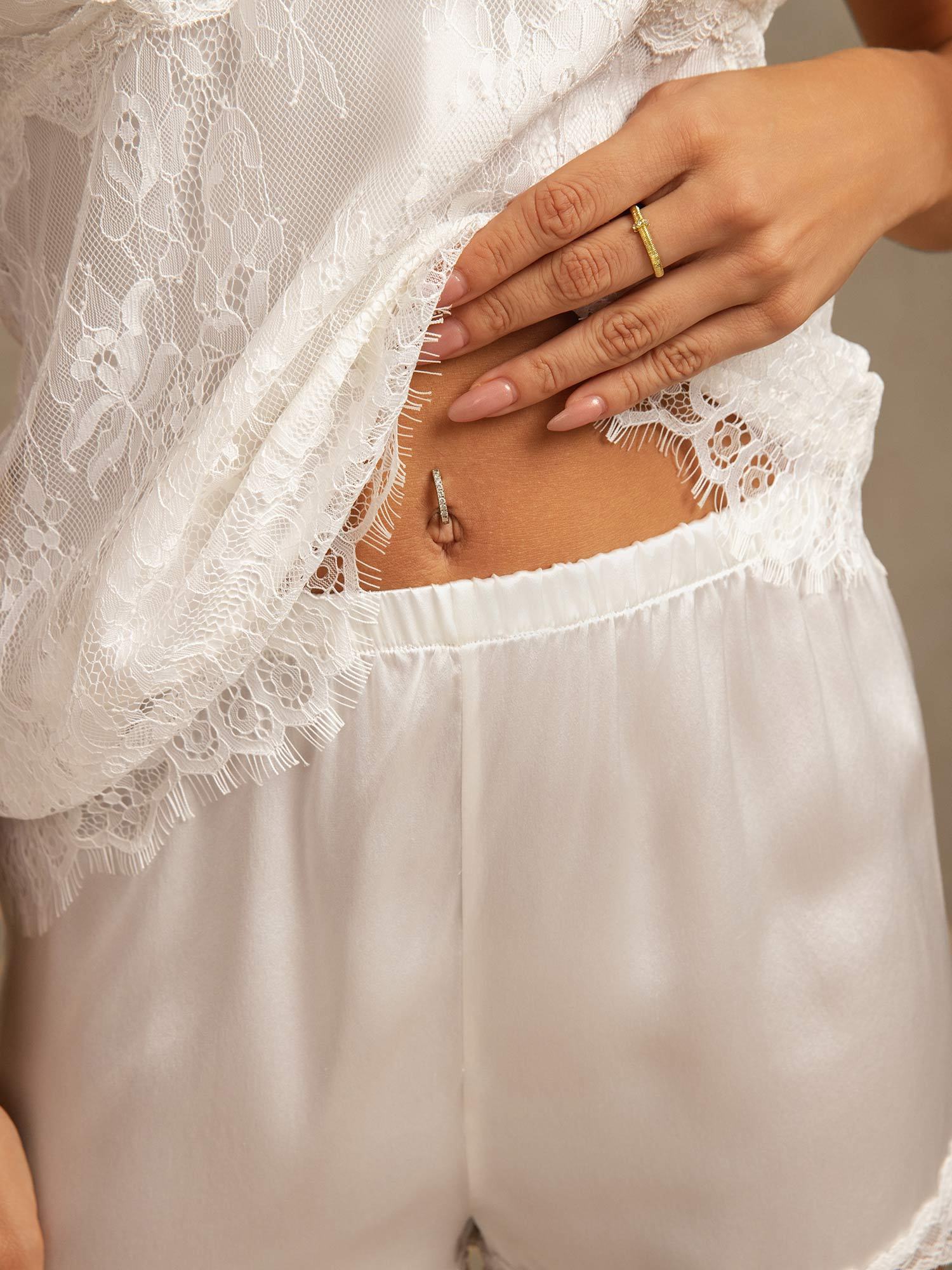 [Hvid] SilkSilky-DK Silke Camisole Set 005