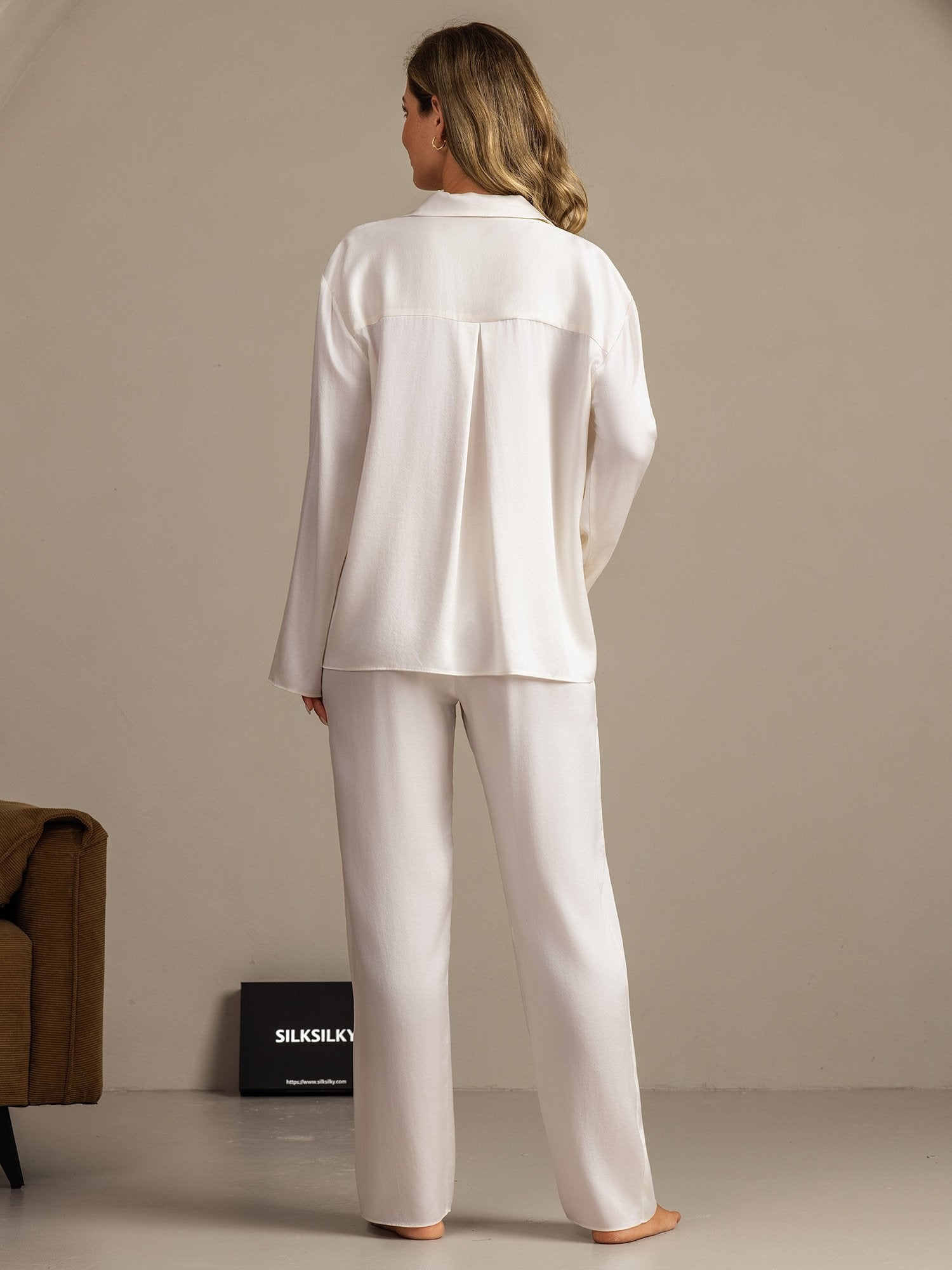 [Hvid] SilkSilky-DK 19Momme Silke Womens Pajamas 002