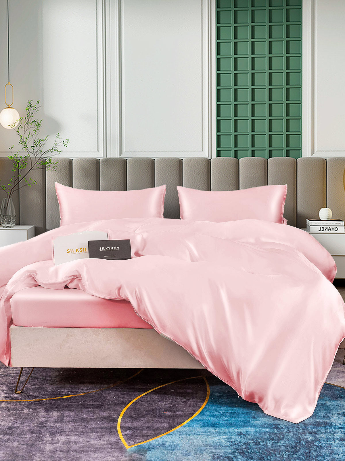 [Lyserød] SilkSilky-DK 25Momme Bedding Set 003