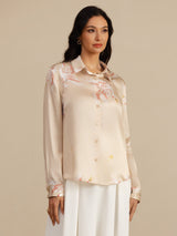 [Champagne] SilkSilky-DK 19Momme Langærmet Reverskrave Dameskjorte 001